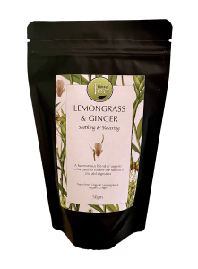 50g black pouch of organic lemongrass and ginger loose leaf tea